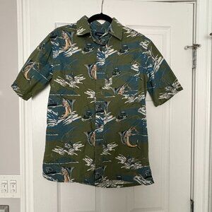 CROFT & BARROW Men’s Short-Sleeve Shirt 100% Cotton Billfish & Boats Coastal S